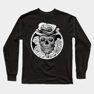 Skull head rose black and white Long Sleeve T-Shirt